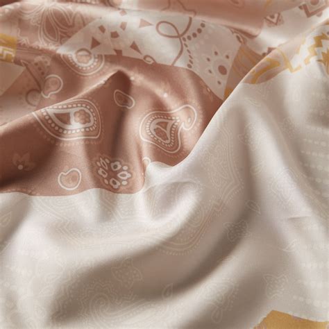 Mink Patchwork Patterned Twill Silk Scarf| Ipekevi