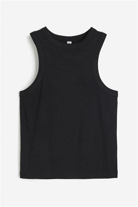 Ribbed vest top - Black - Ladies | H&M IN