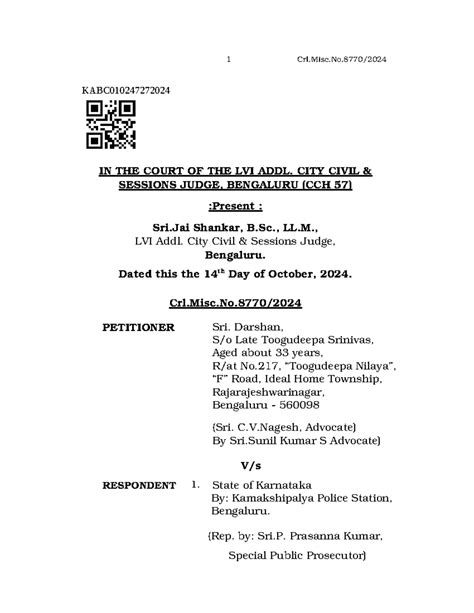 Darshan case - KABC IN THE COURT OF THE LVI ADDL. CITY CIVIL & SESSIONS ...