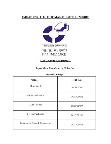 OM-II GA-I Group 07 Sec E - INDIAN INSTITUTE OF MANAGEMENT, INDORE OM ...