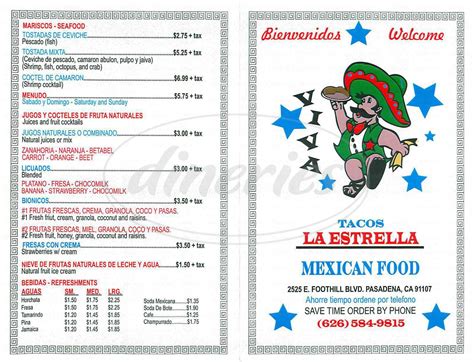 Big menu for Viva Tacos La Estrella, Pasadena | Burger joints, Local ...