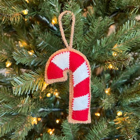 Gingerbread Candy Cane Ornament, Embroidered Wool Christmas Decor ...