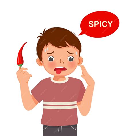 Premium Vector | Cute little boy holding red chili pepper showing spicy taste of tongue five senses - what is taste of pepper