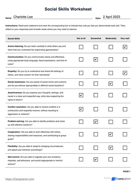 Social Skills Worksheet & Example | Free PDF Download