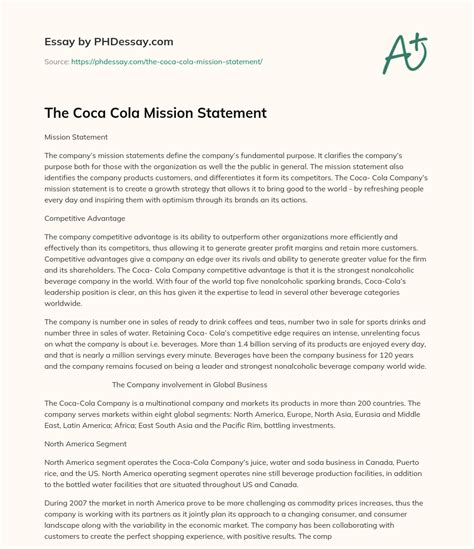 The Coca Cola Mission Statement - PHDessay.com