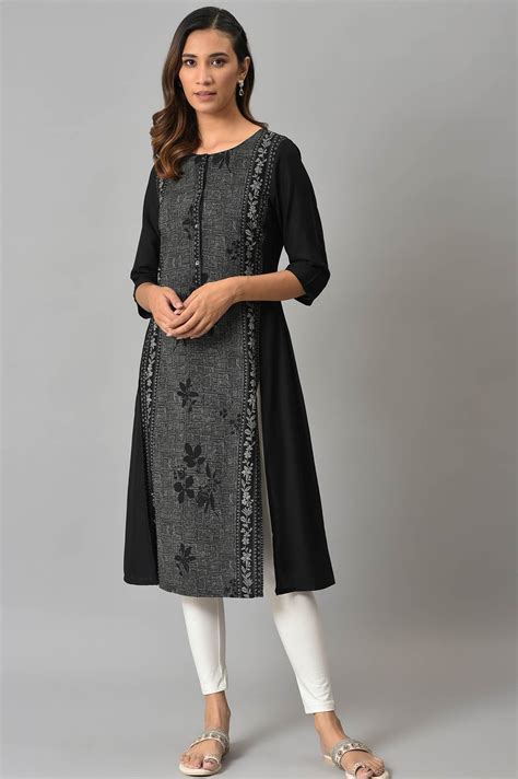 Buy Black Panelled kurta With Front Slit @ 1499 | W for woman – wforwoman