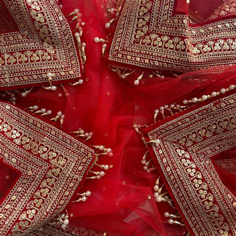 Bridal Queen Red Stone Embroidered Pearl Net Dupatta – anokherang