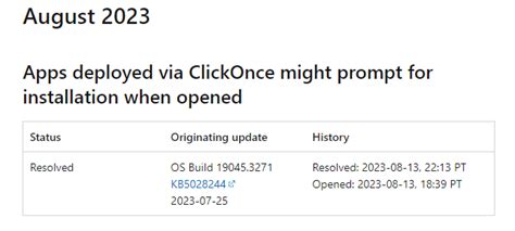 微软承认KB5028244更新存在 Bug，ClickOnce应用会显示“未安装”_问题_影响_版本