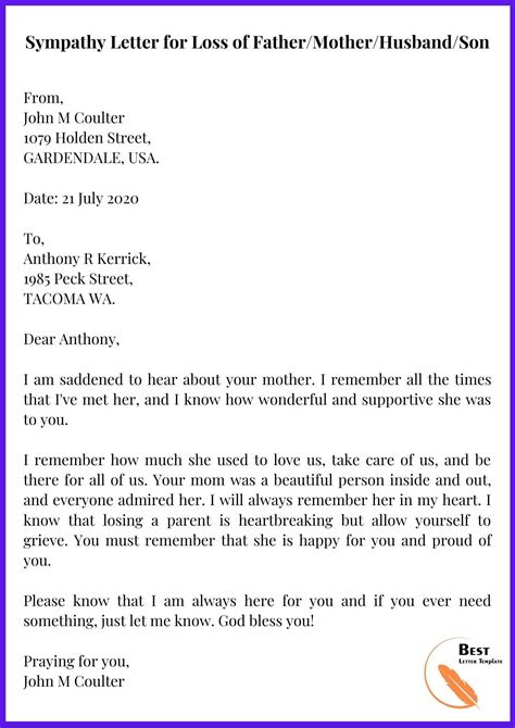 Sympathy Letter Template - Format, Sample & Examples