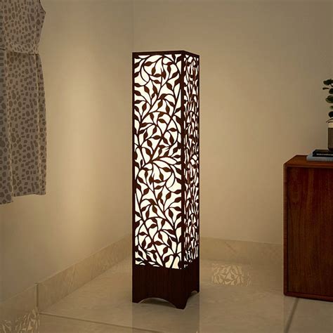 Beautiful Wooden Floor Lamp With Flower Pattern Design For Living Room ...