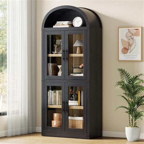 Customer reviews for 71.4” Tall Arched Bookshelf,Modern Farmhouse Bookcase with Glass Doors ...