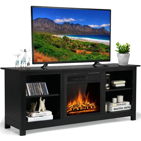 Gymax 58'' 2-Tier Fireplace TV Stand W/18'' 1500W Electric Fireplace 65 ...
