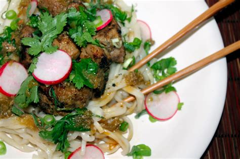 Savory Moments: Hot and sour rhubarb pork and noodles