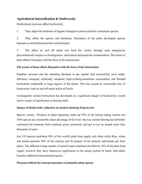 Agricultural Intensification & biodiversity - Agricultural ...