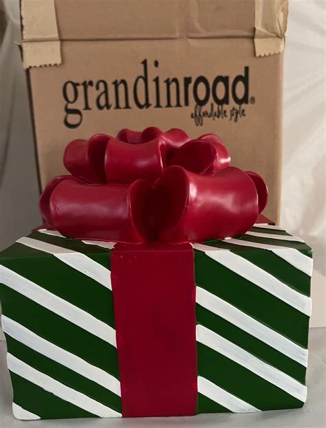 GRANDIN ROAD CHRISTMAS STRIPE GIFT BOX IN RED, WHITE, GREEN | #4594068440