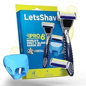 LetsShave Pro 6 Plus Razor for Men | 2 Cartridges, 1 Handle, Protective ...