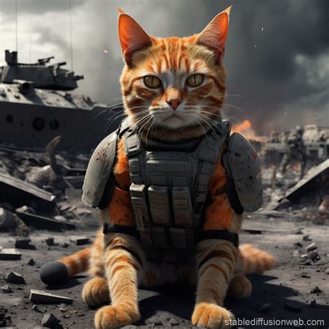 War-Torn Battlefield Cat | Stable Diffusion Online