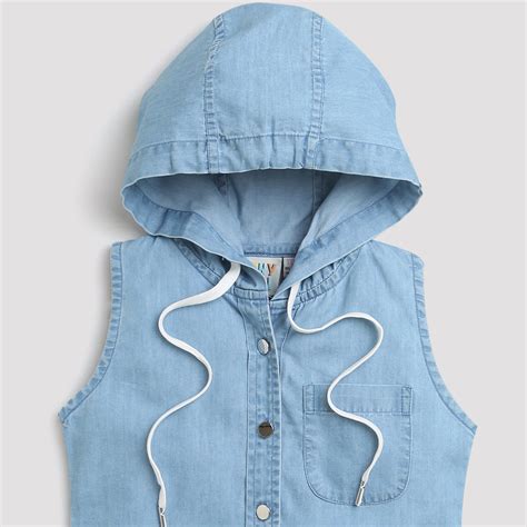 Tiny Girl Denim Hooded Sleeveless Top - Blue