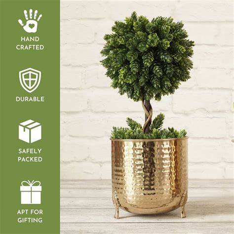 Metal Hammered Leaf Leg Planter, Set of 2 - Gold