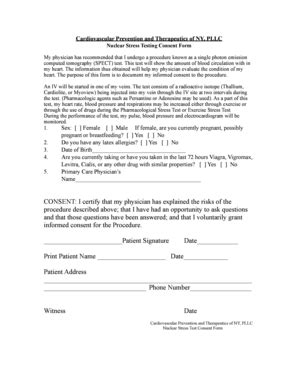 Fillable Online nycpt Nuclear stress consent FORM - Cardiovascular ...