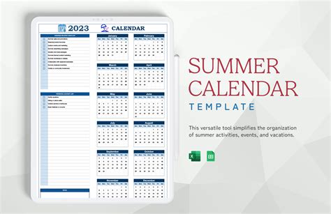 Free Summer Calendar Templates, Editable and Printable