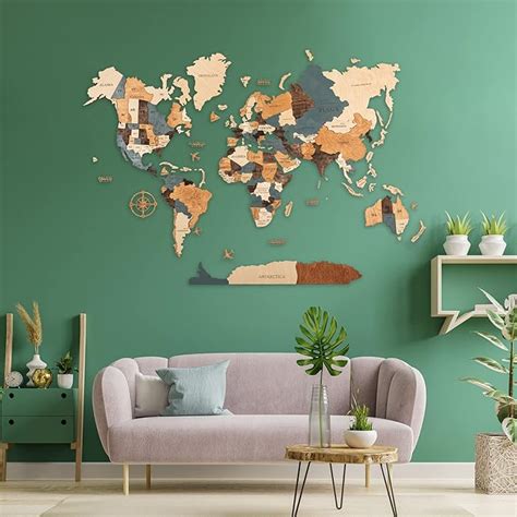 Buy Wooden world map wall decor, travel map with pins, wooden world map ...