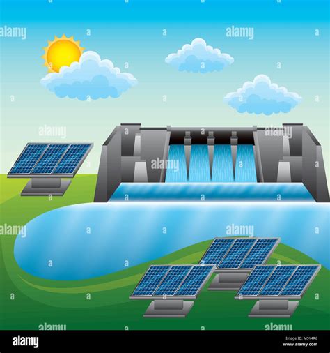 landscape hydroelectric panels solar - energy clean Stock Vector Image ...