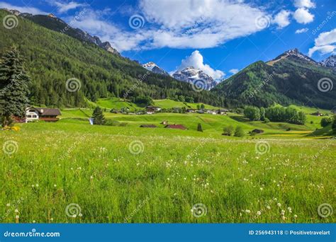 Alpine Meadows in Stubai Valley and Village, North Tyrol, Austria Stock ...