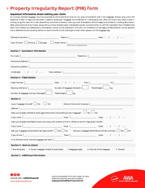 Fillable Online Property Irregularity Report (PIR) form Fax Email Print ...