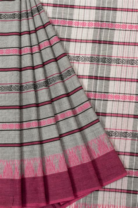Grey Handloom Dhaniakhali Cotton Saree | Avishya.com