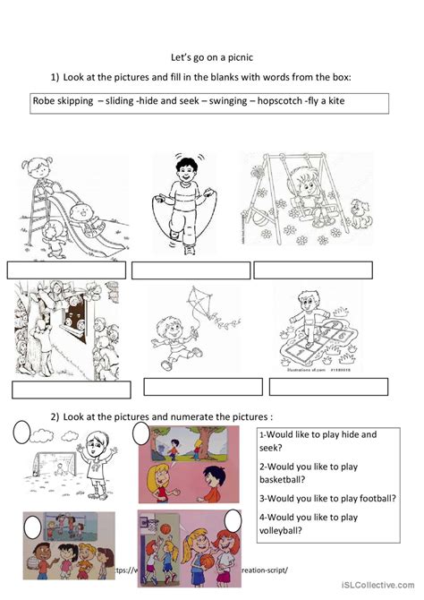 let's go on a picnic : English ESL worksheets pdf & doc