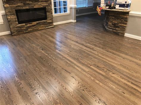 Red oak hardwood flooring stained with Bona Driftwood stain color ...