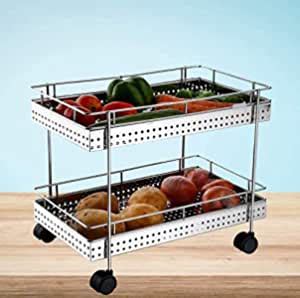 Buy Shyam SHOPPY Stainless Steel Kitchen 2 Layers Perforated Trolley ...