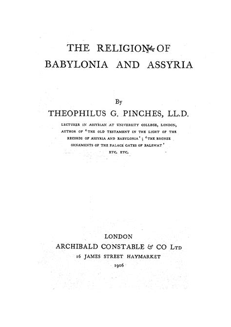 The Religion Of Babylonia And Assyria : Theophilus G. Pinches : Free ...