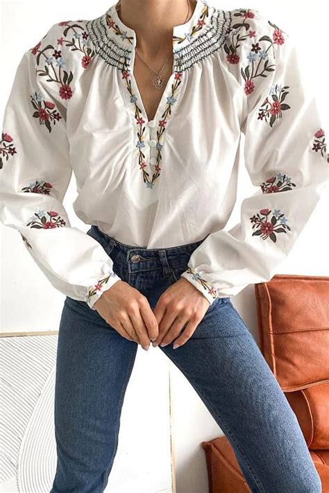Women's White Floral Embroidered Blouse Handmade Ethnic - Etsy in 2024 ...