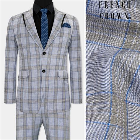 Slate Gray with Tapa Brown Checks-Plaid Premium Wool-Blend Single ...