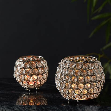 Buy Fiesta Silver Embellished Glass Round Votive Holder from Home ...