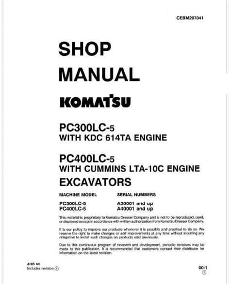 Komatsu PC4OOLC-5 Hydraulic Excavator Pdf Repair and Service Manual