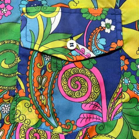70's SKYR 総柄ナイロンシャツ SCANDIA TRADING CO INC サイケデリック ヒッピー Peter Max ピーター ...