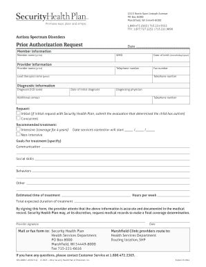 Autism Spectrum Disorders Prior Authorization Request - Blank Fillable ...