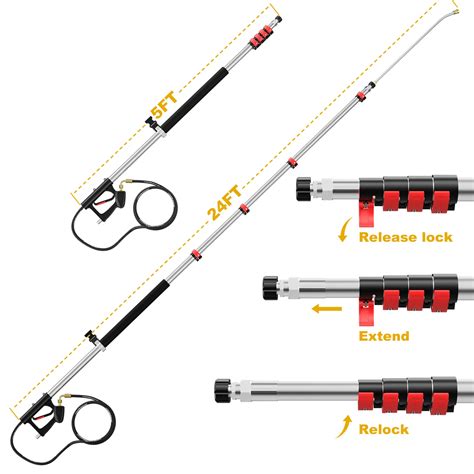 EVEAGE Giraffe 24FT Pressure Washer Extension Wand Telescoping Lance ...
