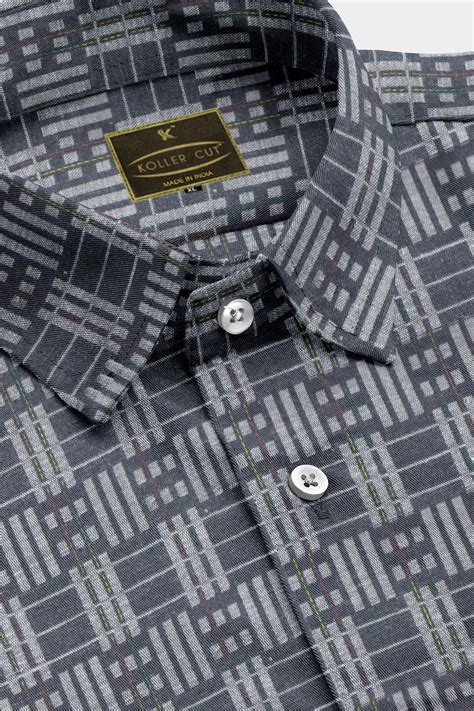 Charcoal Black and Silver Gray Jacquard Box Checks Premium Cotton Shir ...