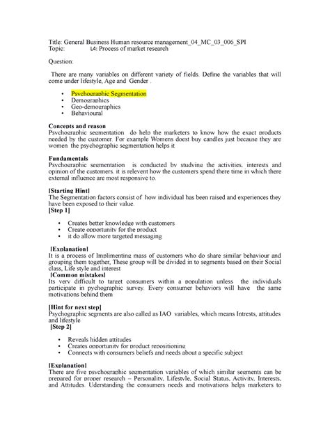 Psychographic segmentation-1 - Title: General Business Human resource ...