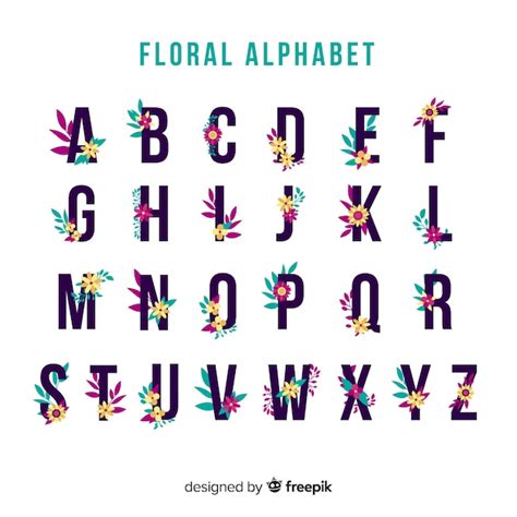 Eenvoudig bloemenalfabet | Gratis Vector