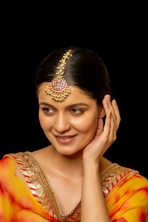 SJT1003- Multi Colour Gold Plated Jadau Kundan Maang Tika