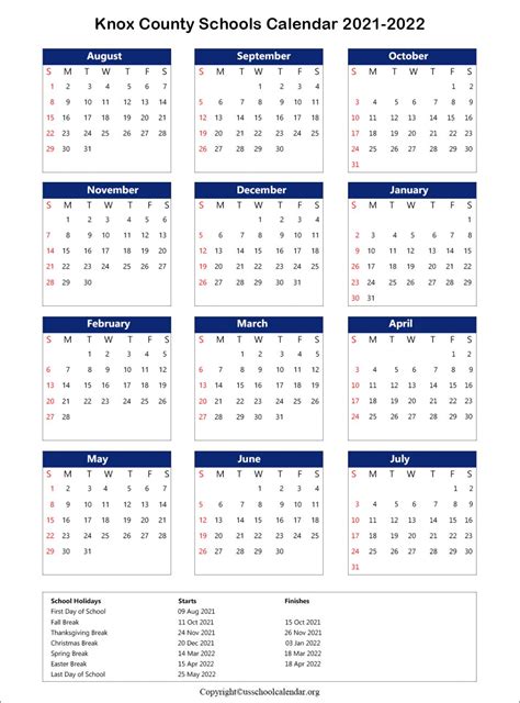 Knoxschools Calendar - CountyCalendars.net