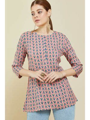 Buy Soch Women Peach Rayon Printed Tunic Online