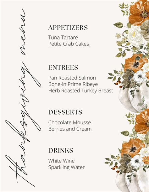 Office Template For Thanksgiving Dinner Thanksgiving Menu Template