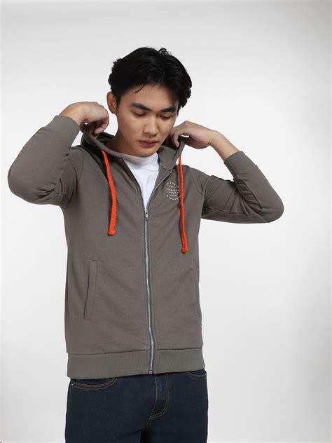 Grey Front-Open Hooded Sweatshirt For Men - JACK&JONES