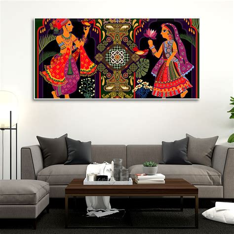 Premium Wall Painting of Man and Woman in Garden Rajasthani Pictorial ...
